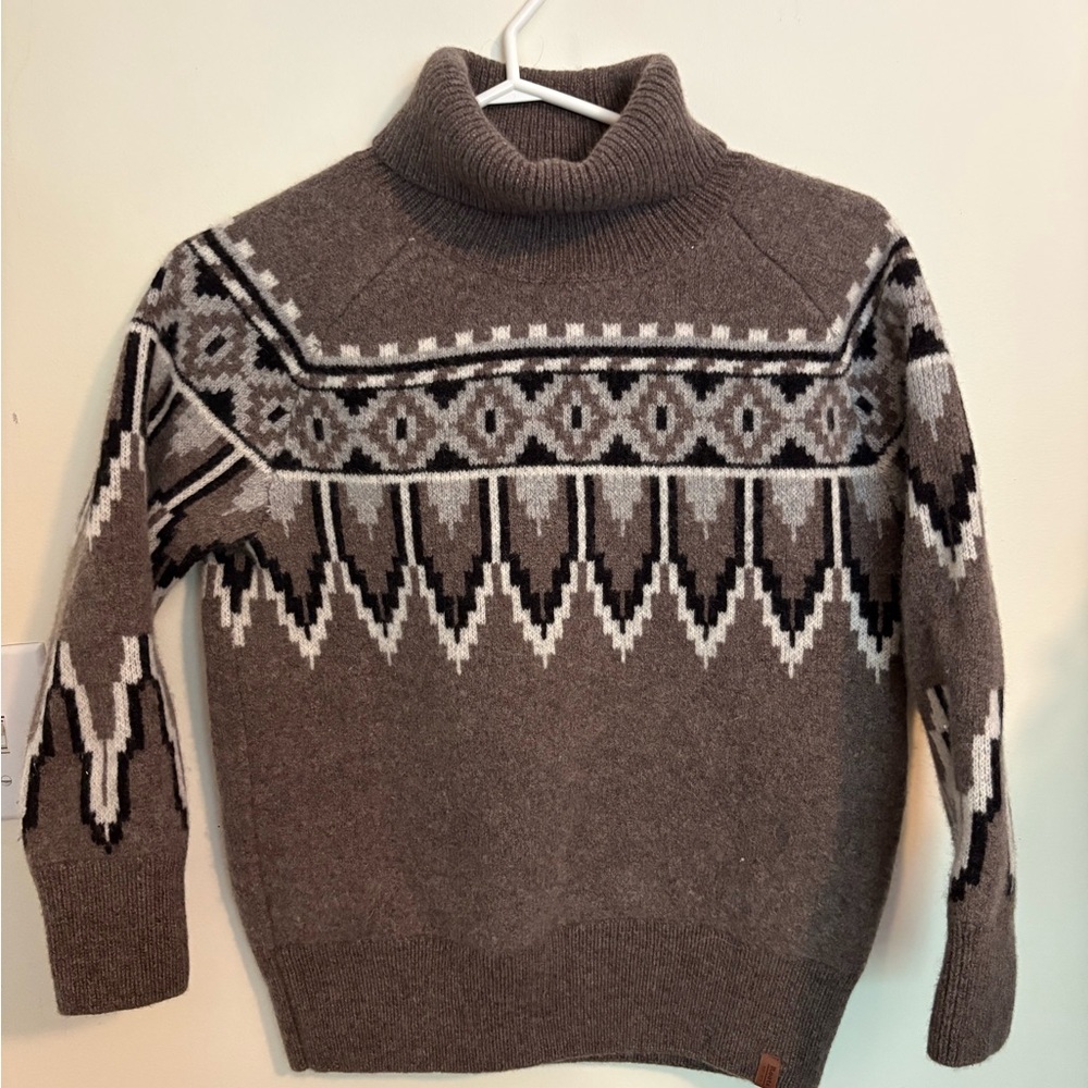 Roots Brown and Black Turtleneck Sweater with Nordic Pattern